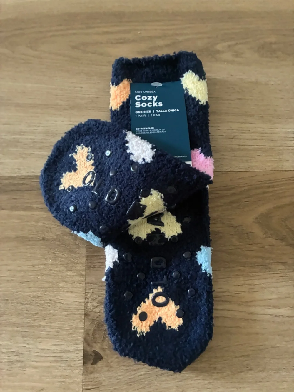 Old Navy Kids Fuzzy Heart Slipper Socks Navy Multi Color Non Slip NWT